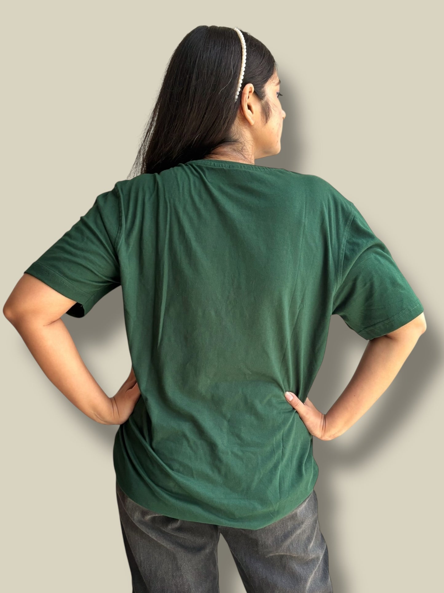 Hana Embroidered T-shirt Top - Green Shoulder