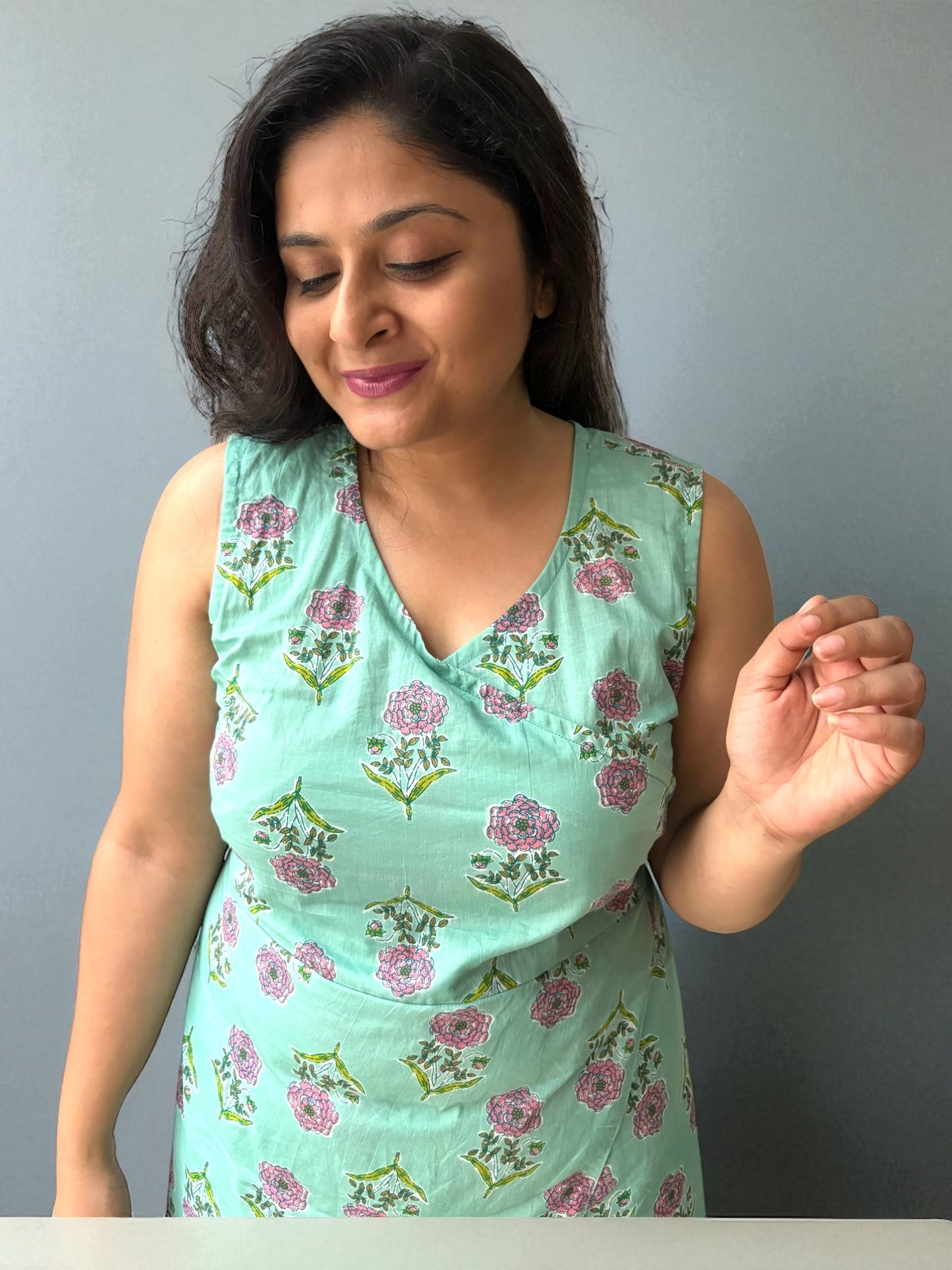 Daffodils Cotton Jumpsuit - Sea Green