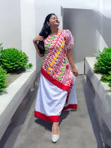 Janvi Jamdani Cotton Asymmetric Layer Long Dress
