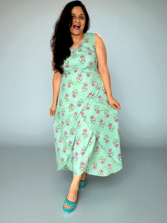 Daffodils Cotton Jumpsuit - Sea Green