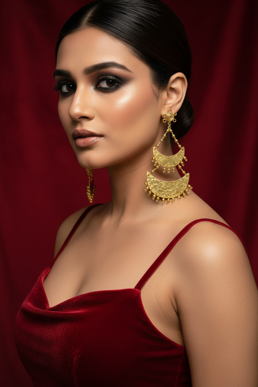 Dwitiya Chandni Moon Brass Statement Dangler Earrings