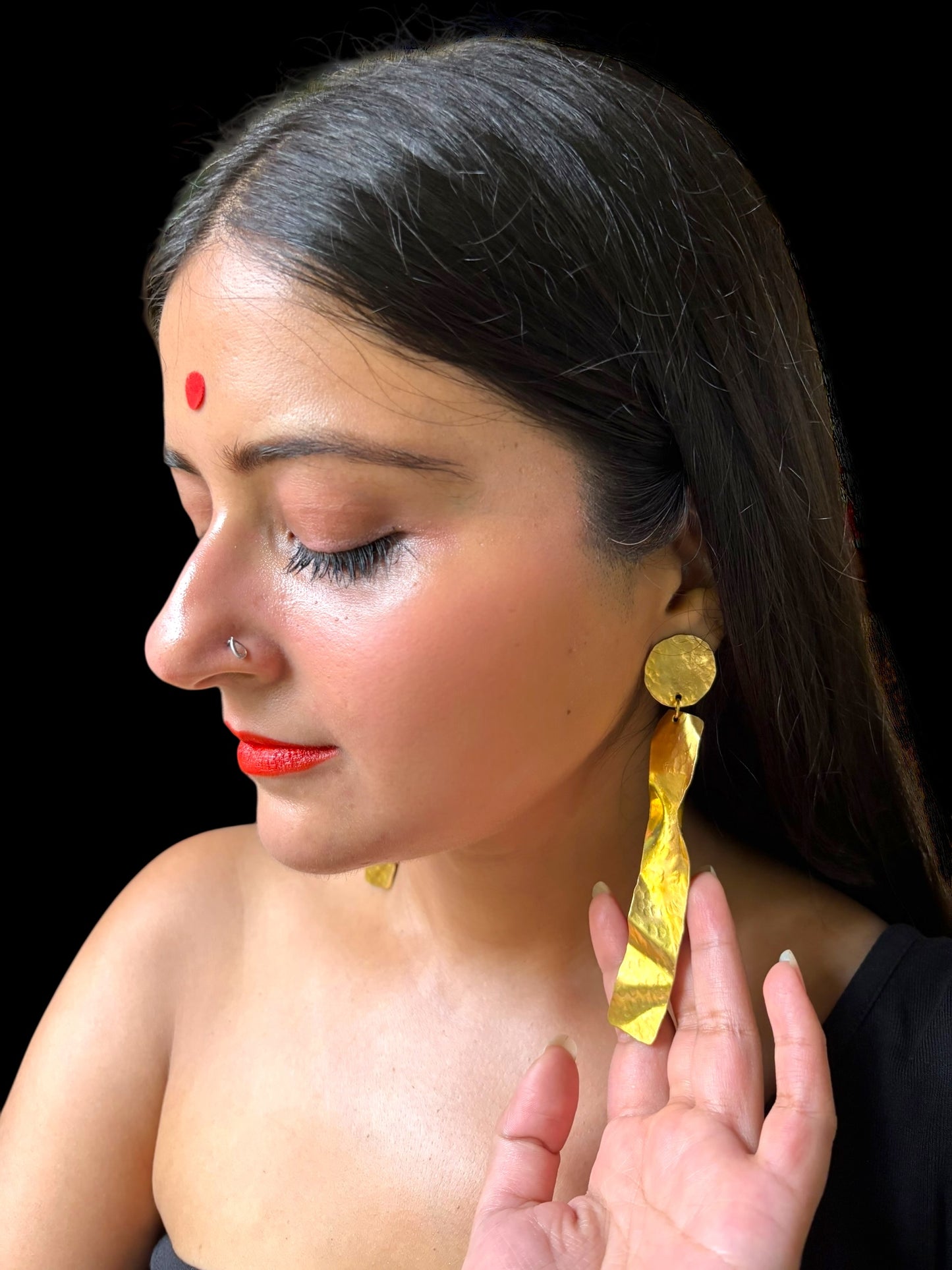 Wabi Sabi Long Statement Brass Dangler Earrings