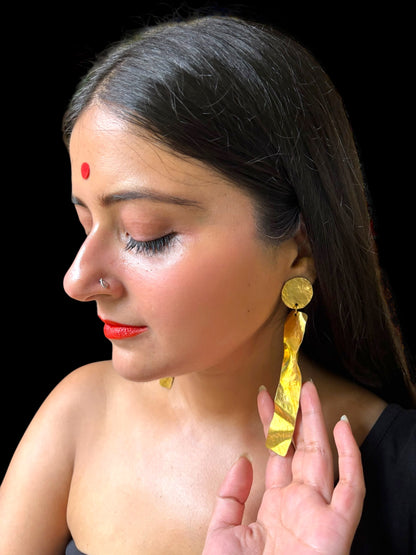 Wabi Sabi Long Statement Brass Dangler Earrings