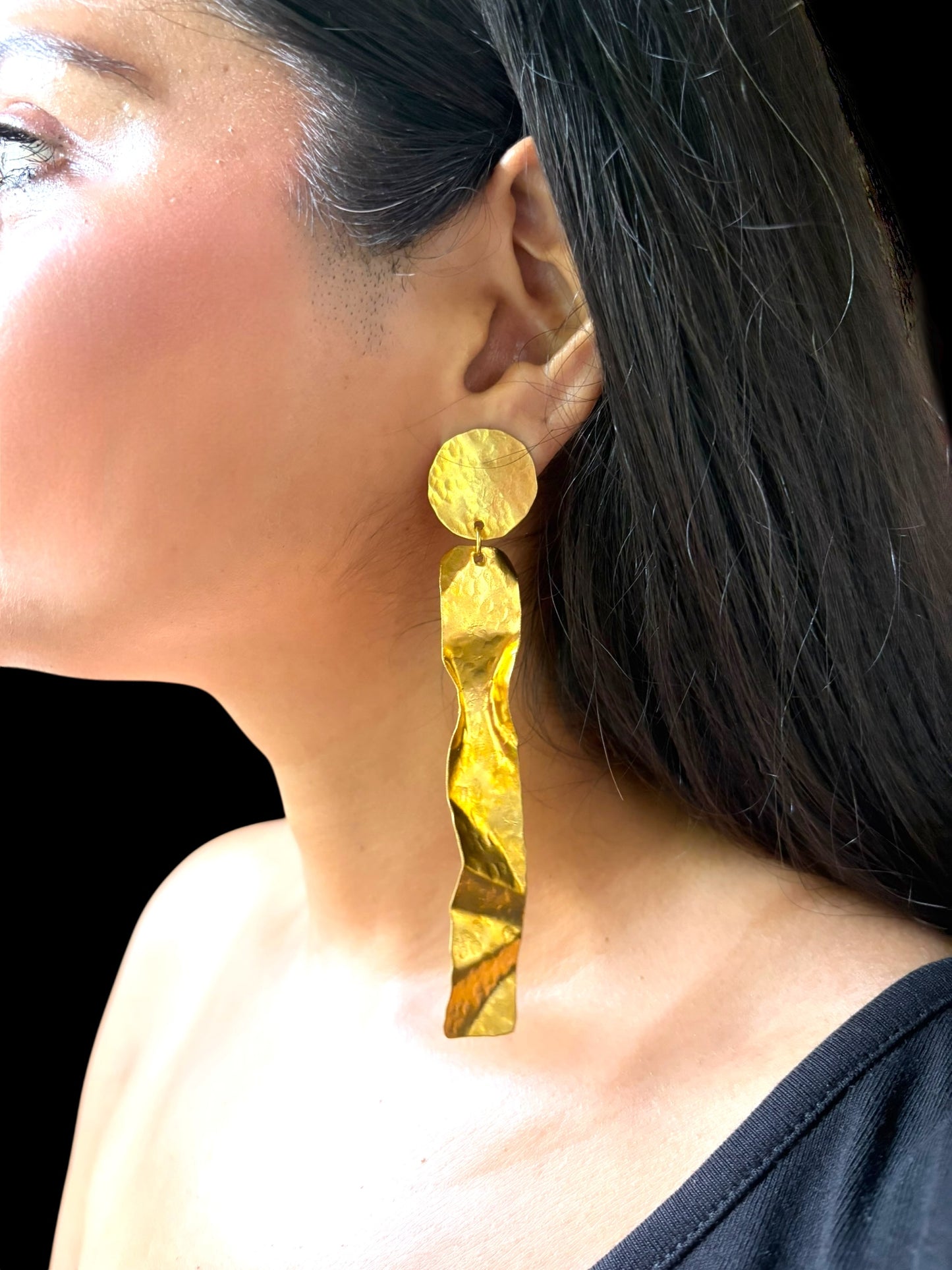 Wabi Sabi Long Statement Brass Dangler Earrings