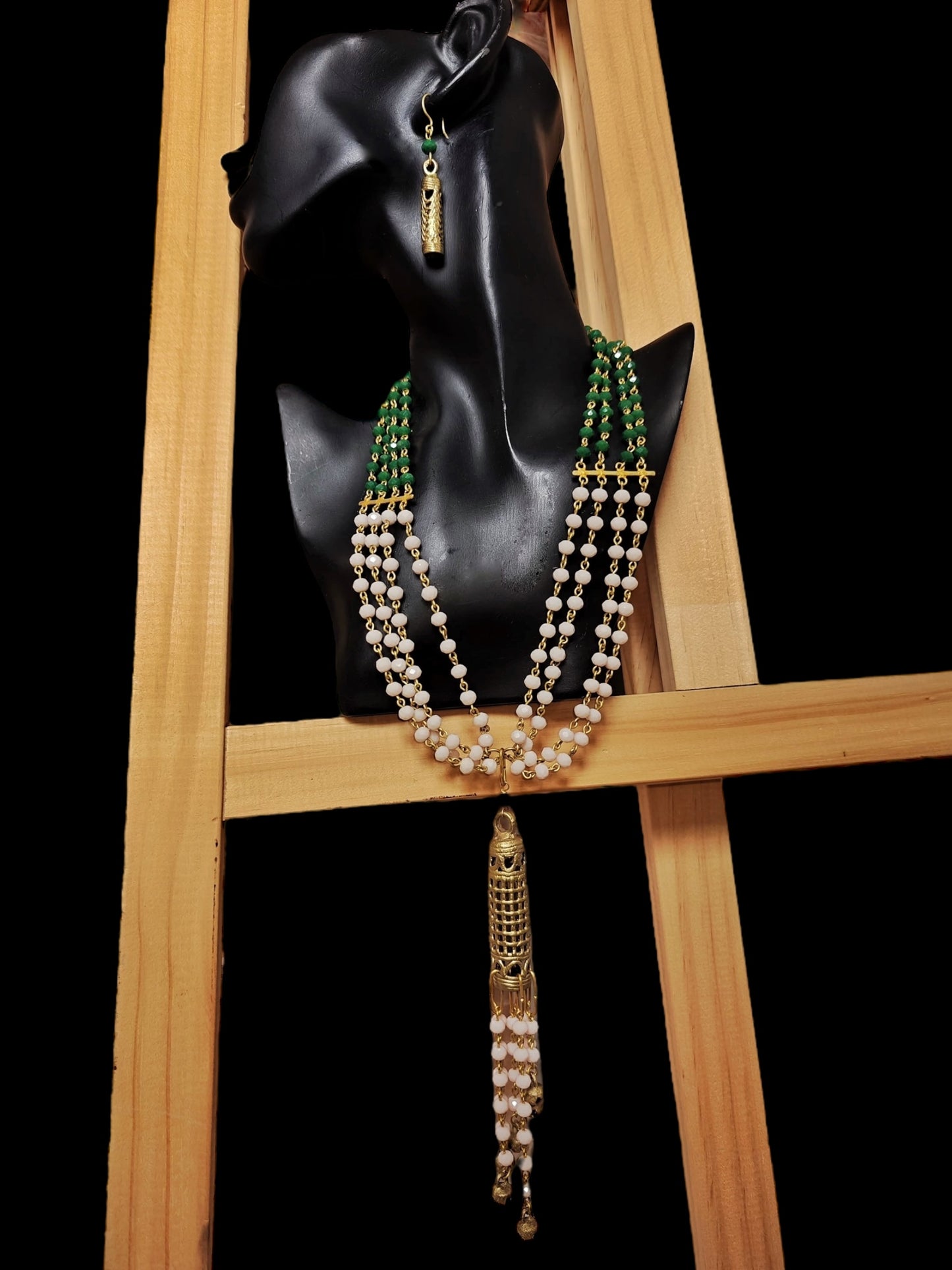 rani-sahiba-white-and-green-dokra-and-crystal-chandelier-brass-necklace-jewelry-set-necklace-earrings