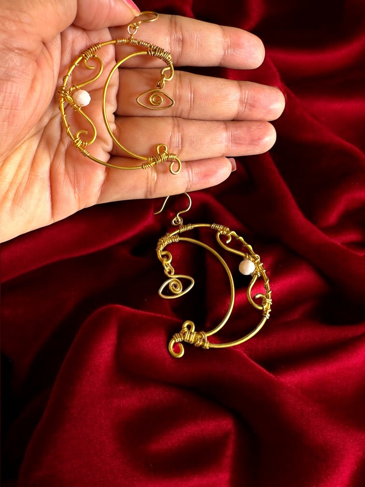 Selene Moon Crystal and Brass Dangler Earrings