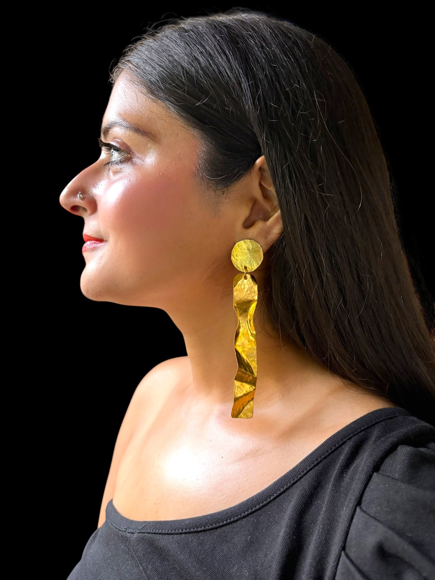 Wabi Sabi Long Statement Brass Dangler Earrings