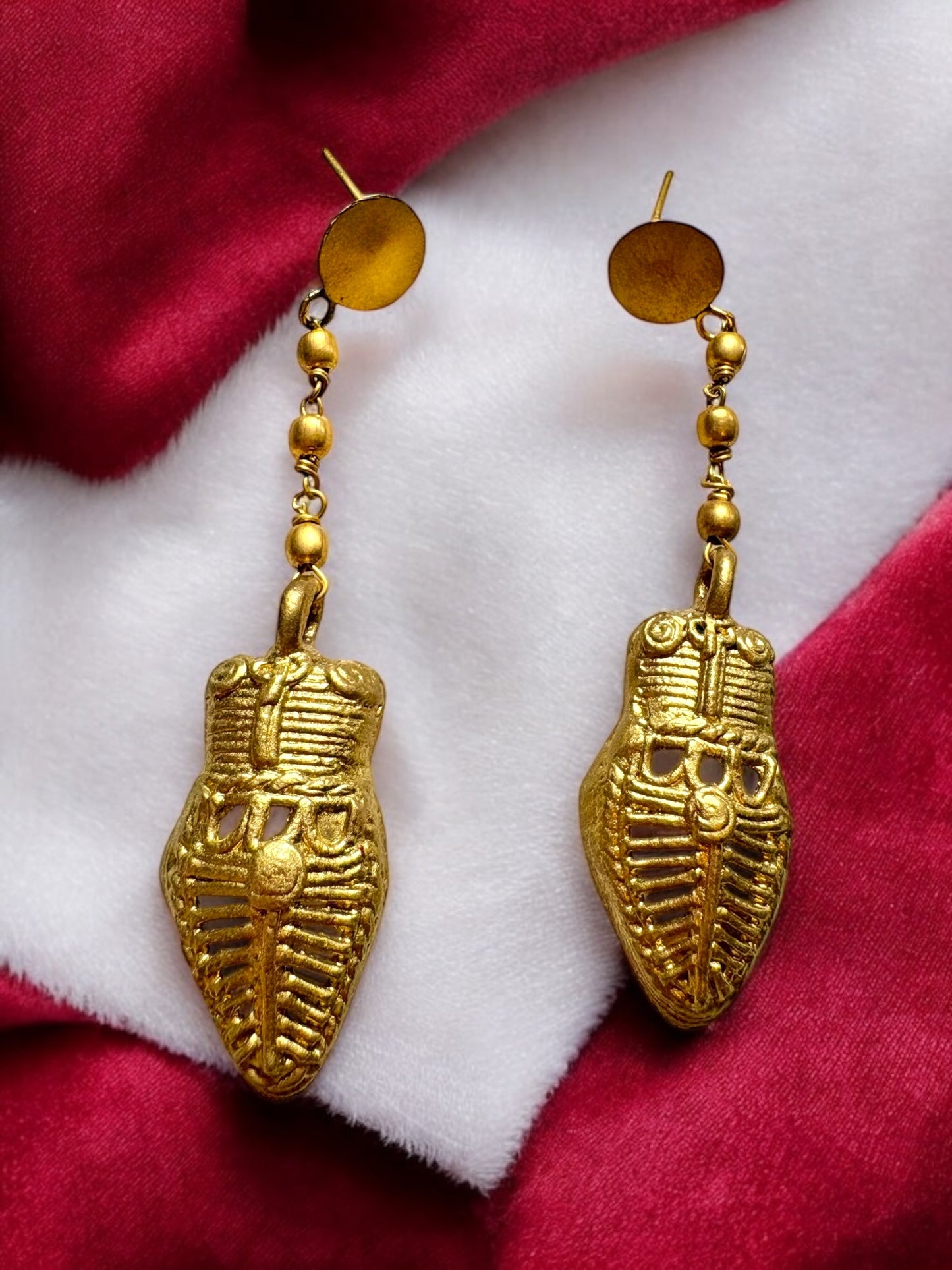 Chained Dokra Cone Brass Statement Dangler Earrings