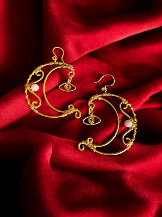 Selene Moon Crystal and Brass Dangler Earrings