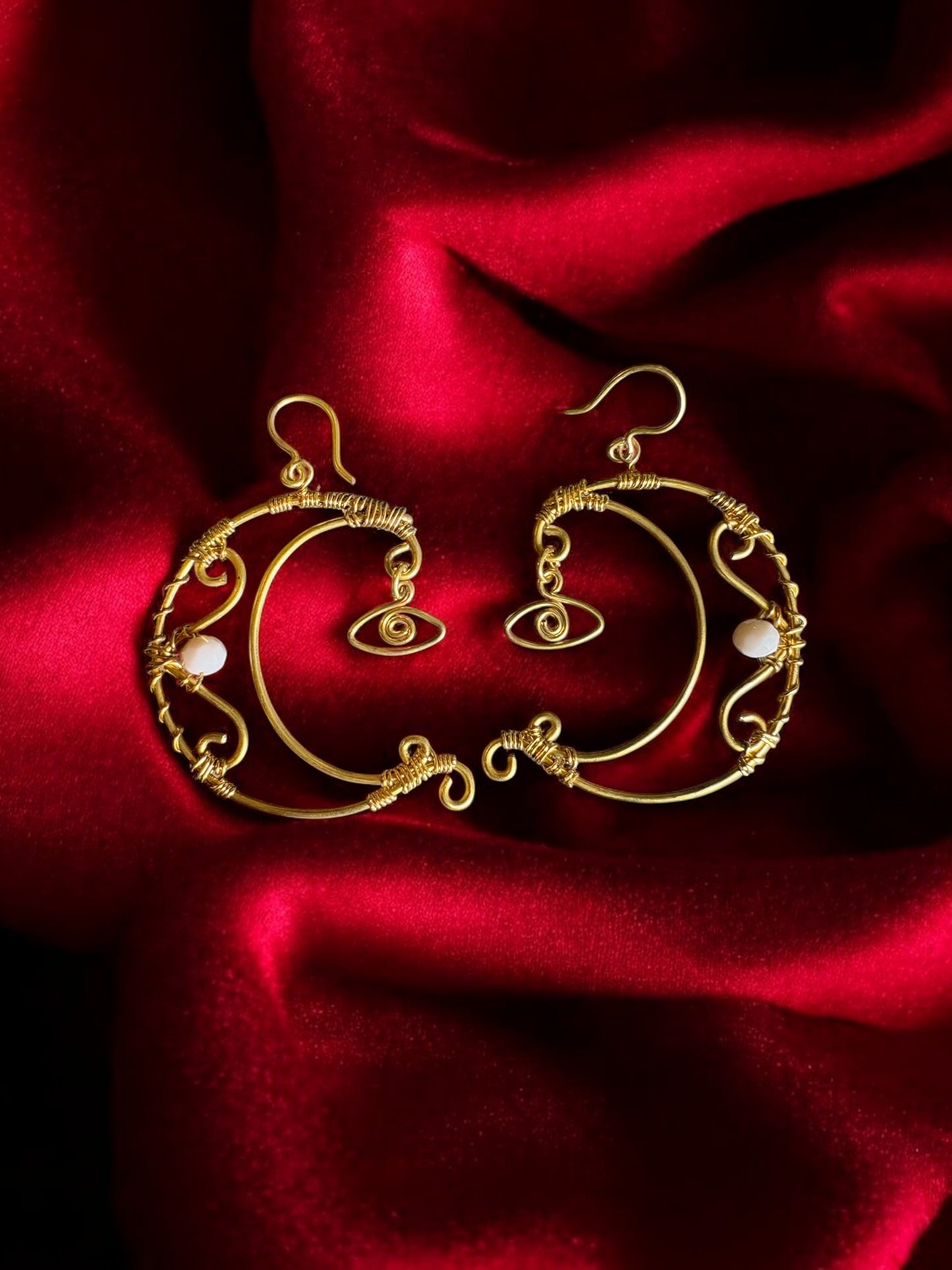 Selene Moon Crystal and Brass Dangler Earrings