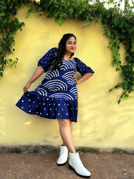 Neela Bandhni Cotton Antifit Drop-Waist Dress