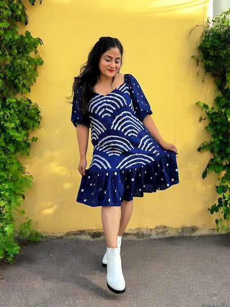 Neela Bandhni Cotton Antifit Drop-Waist Dress