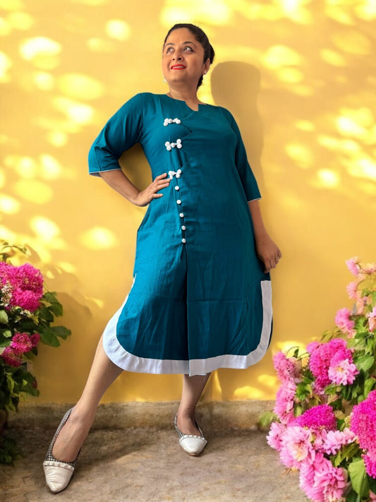 Lian Cheongsam Cotton Dress - Teal
