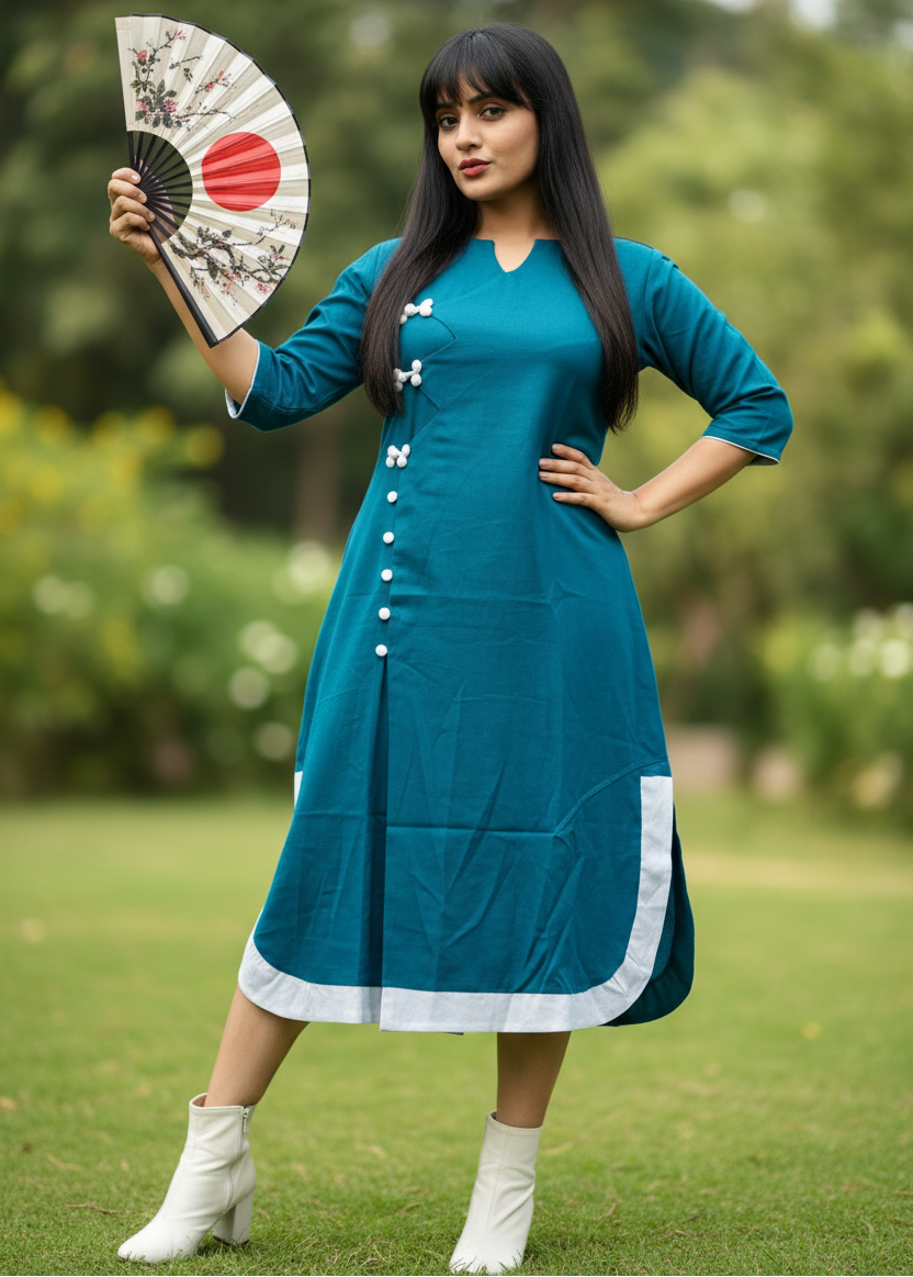 Lian Cheongsam Cotton Dress - Teal
