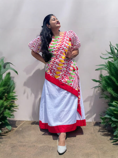 Janvi Jamdani Cotton Asymmetric Layer Long Dress