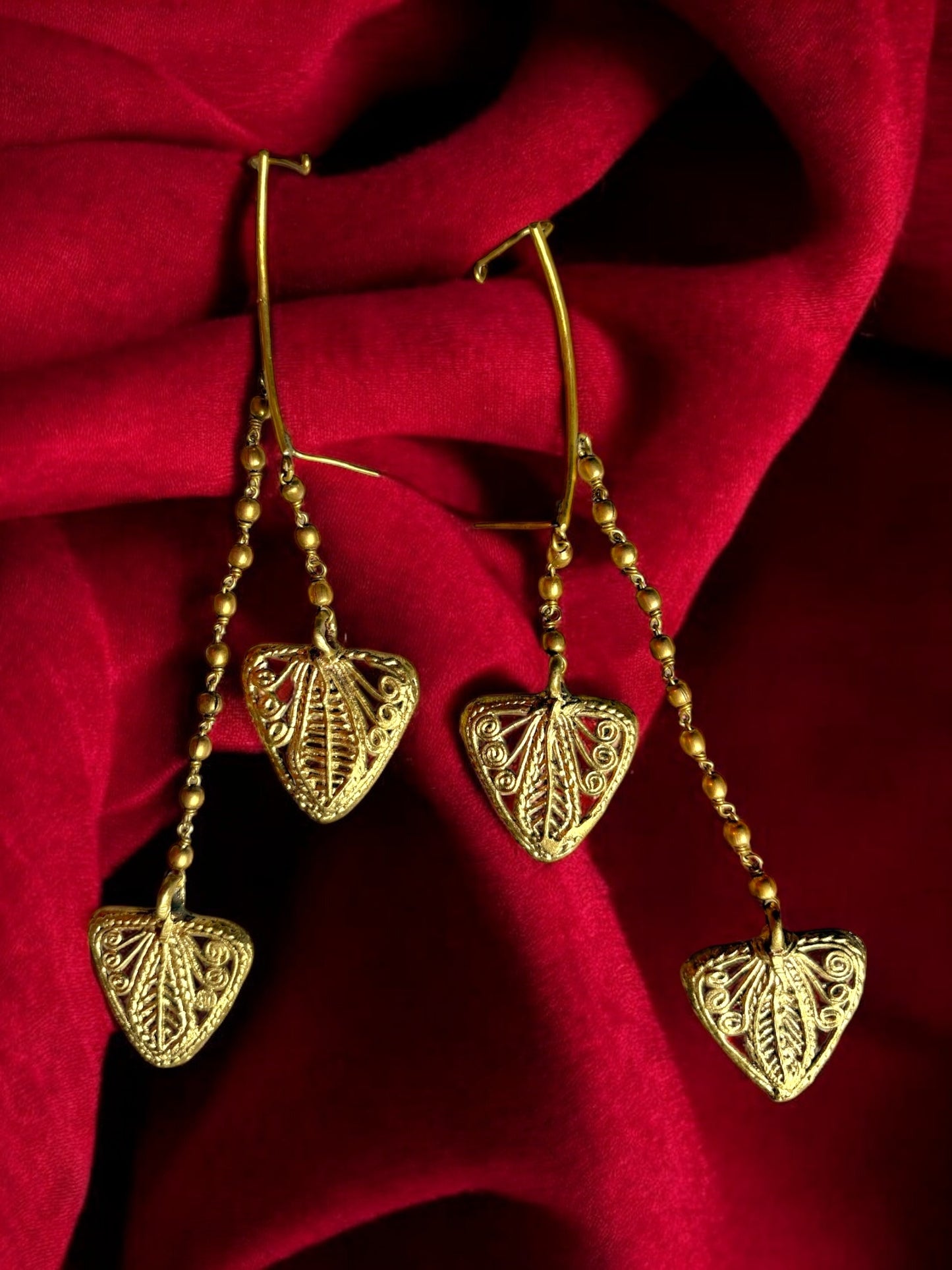 Chained Dokra Tridhara Brass Statement Earcuff Earrings