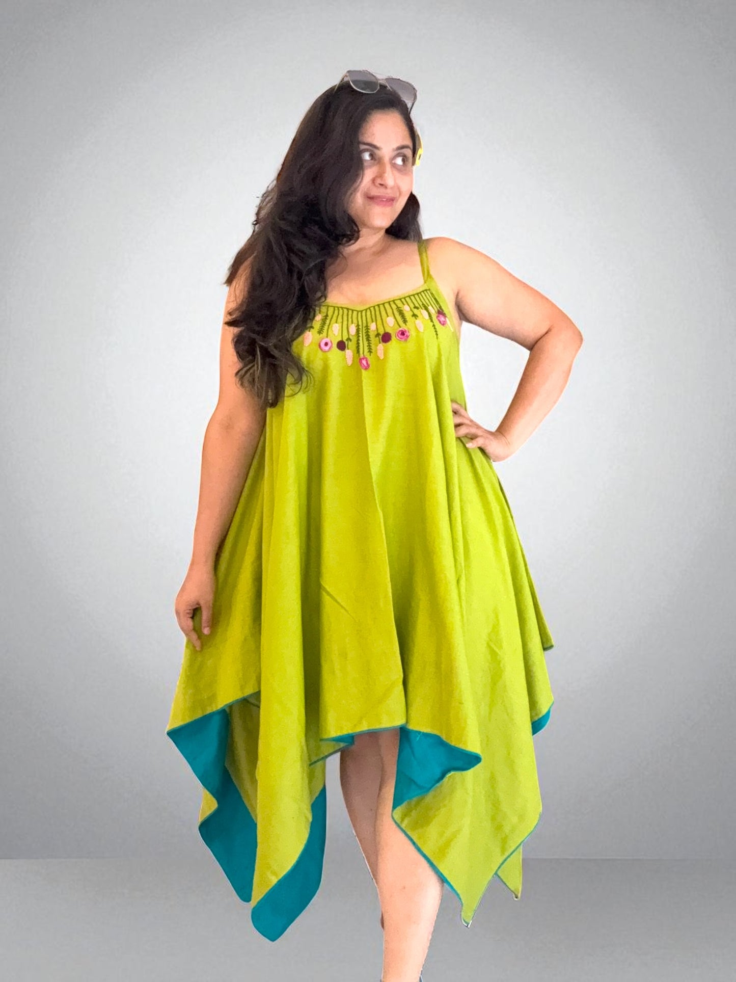 Tanaka Embroidered Strappy Asymmetric Cotton Dress