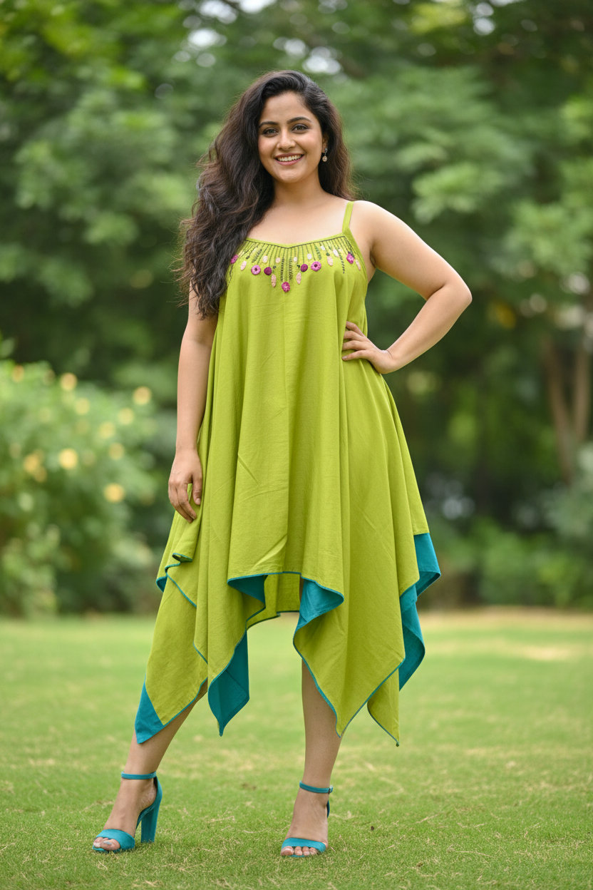 Tanaka Embroidered Strappy Asymmetric Cotton Dress