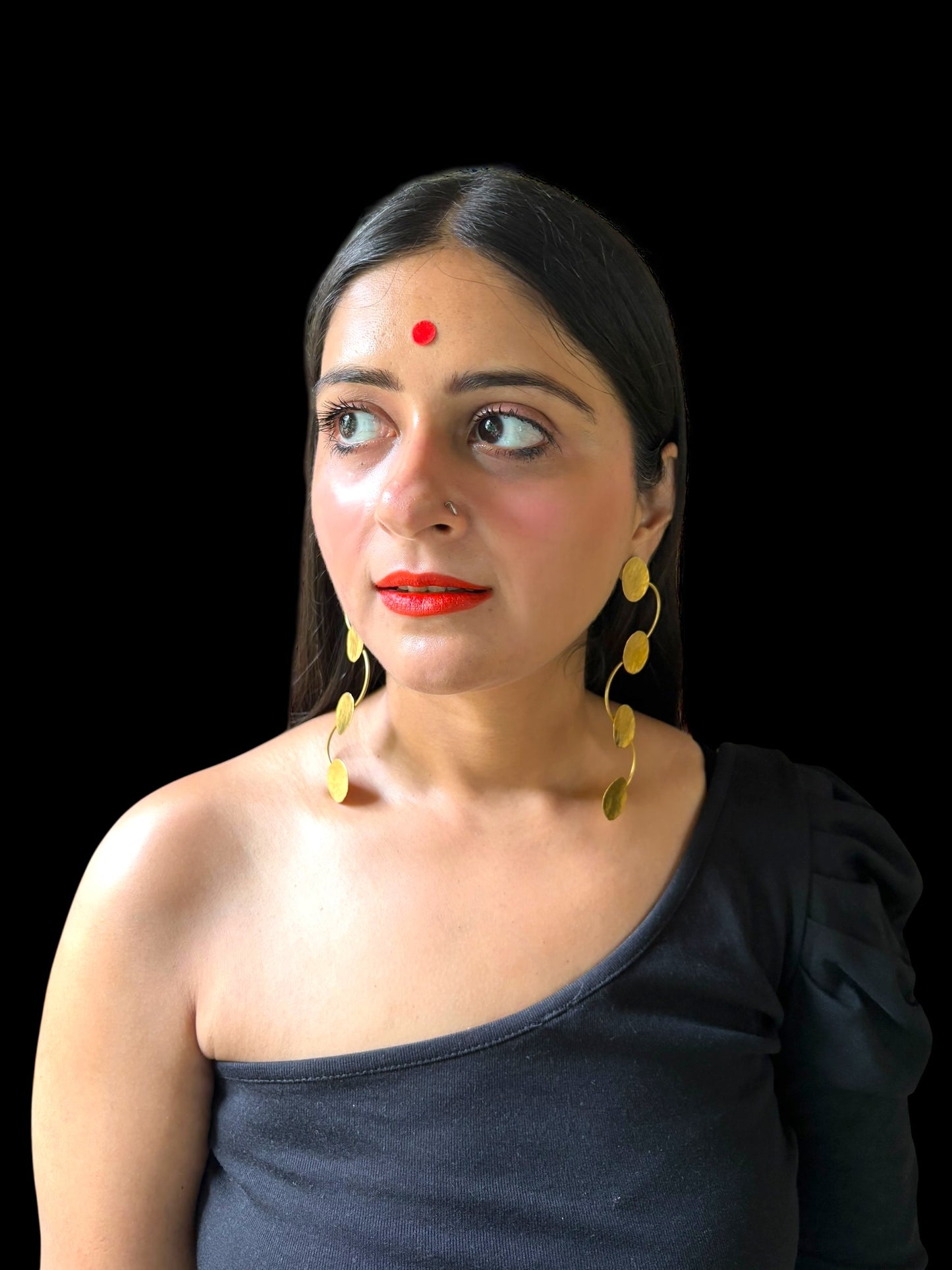 Devayana Coins Statement Brass Dangler Earrings