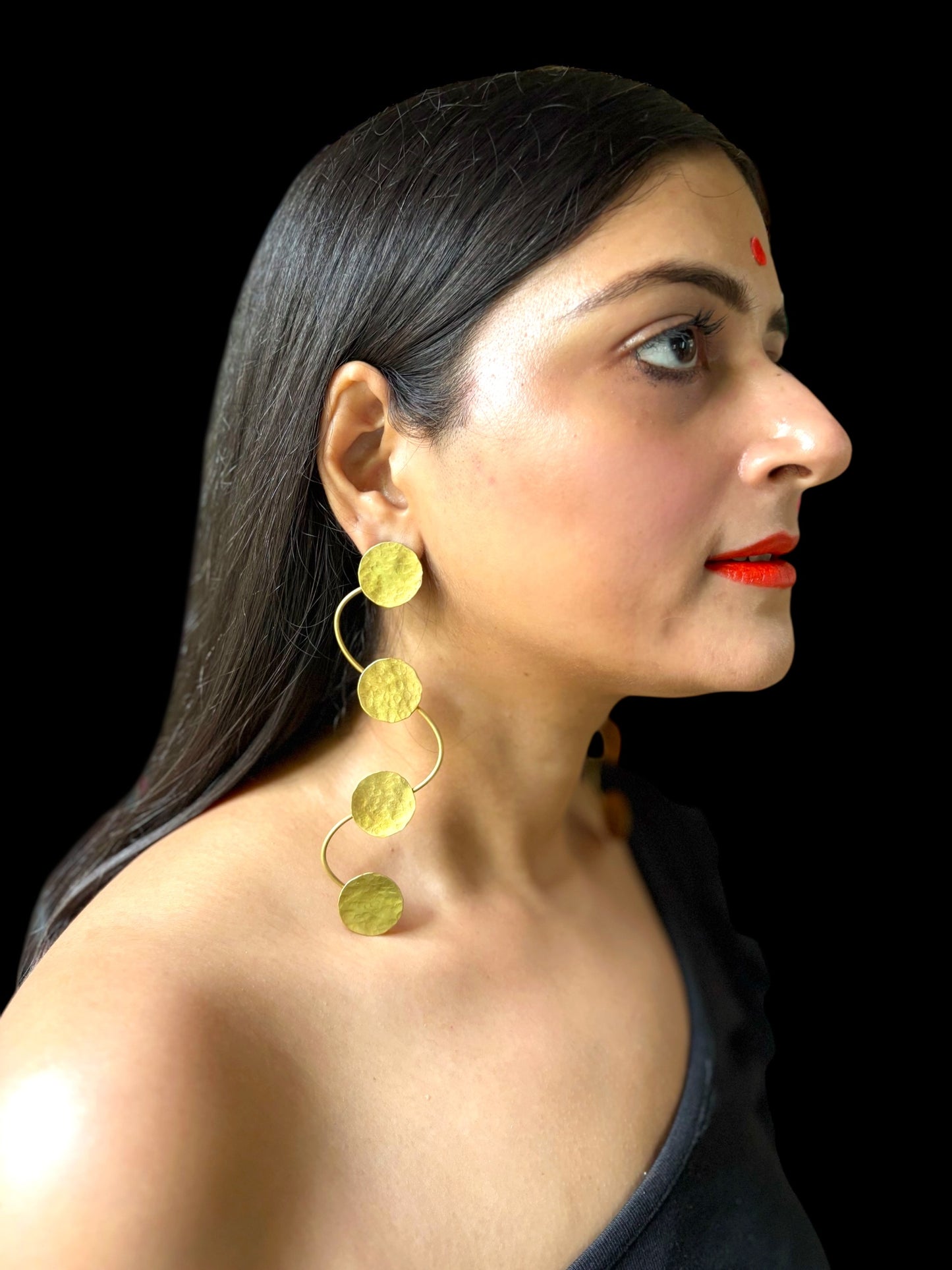 Devayana Coins Statement Brass Dangler Earrings