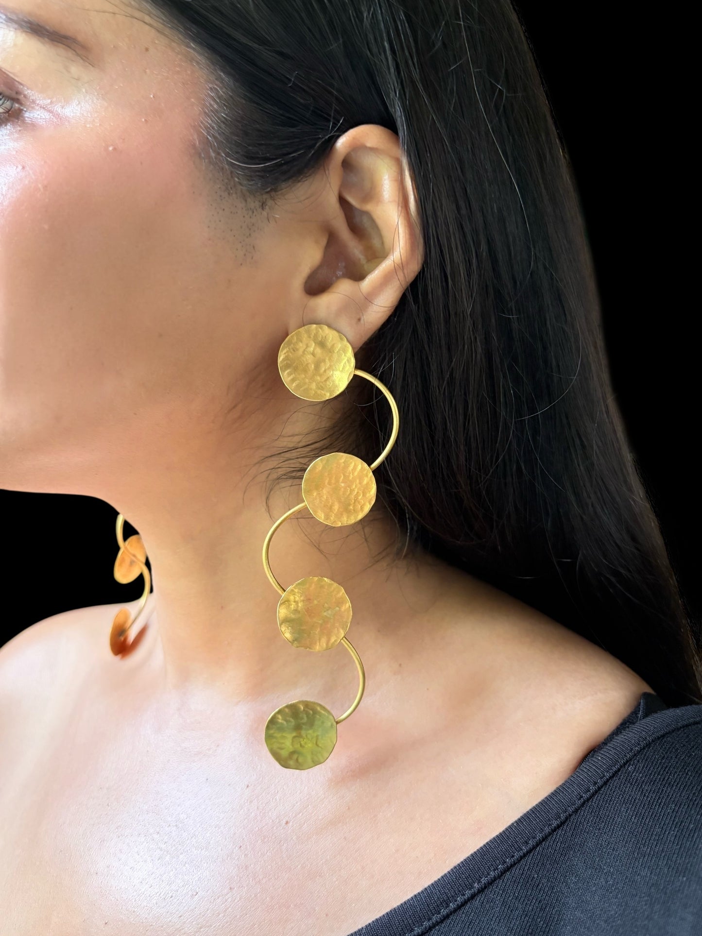 Devayana Coins Statement Brass Dangler Earrings
