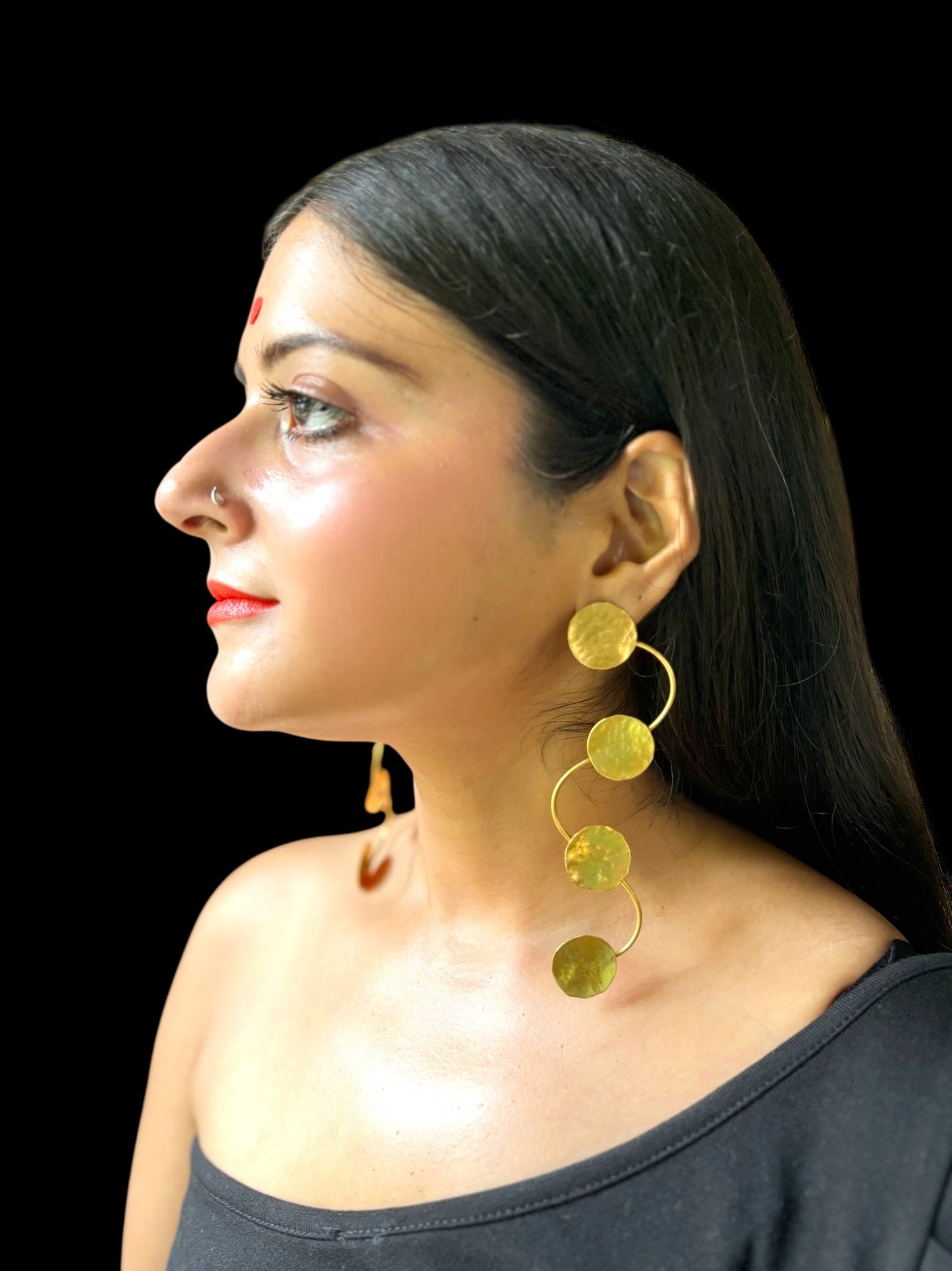 Devayana Coins Statement Brass Dangler Earrings