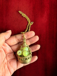 Green Grapes Basket Dokra Crystal and Brass Pendant Chain Necklace
