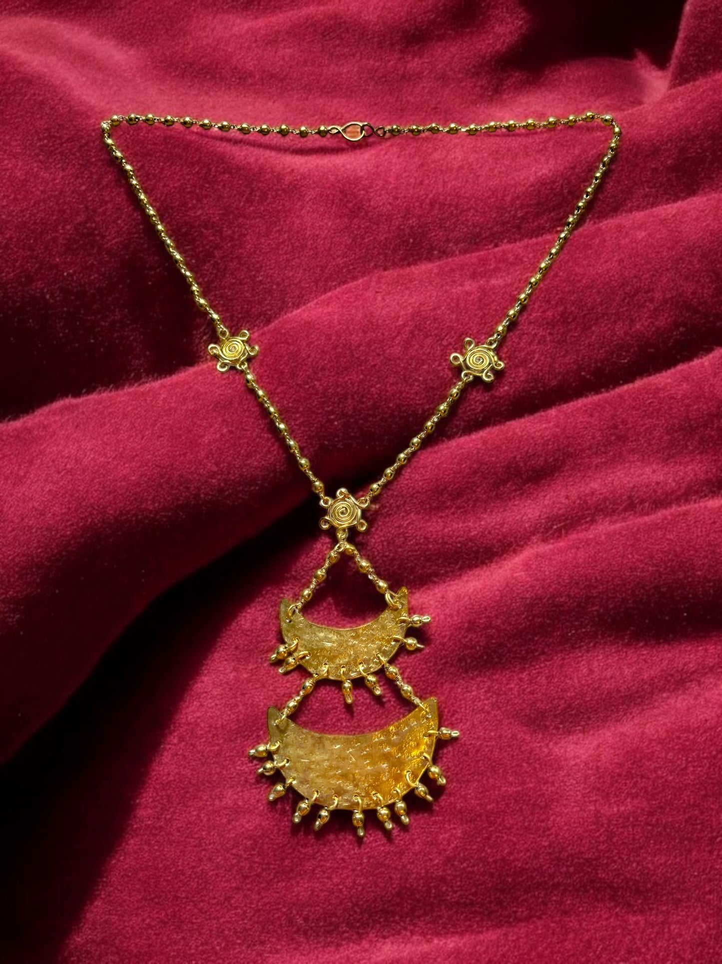 Dwitiya Chandni Moon Brass Long Pendant Chain Necklace