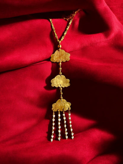 Rain Clouds Brass Pendant Chain Necklace