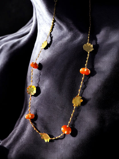 Shiuli Orange Beaded Brass Chain Necklace