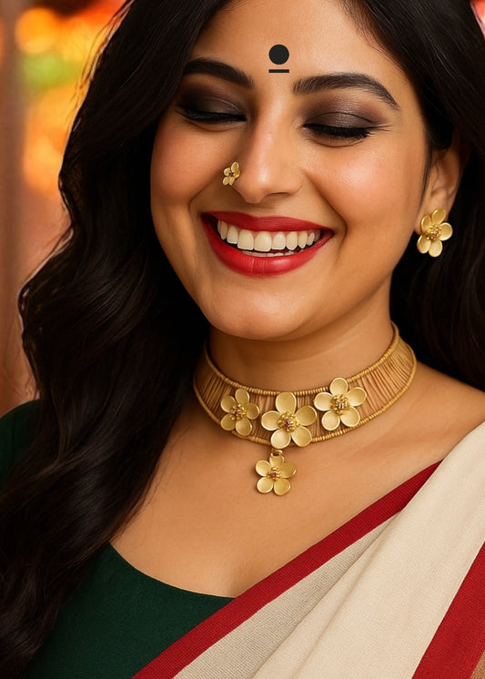 Baha Brass Hasli Necklace Jewelry Set (Necklace + Earrings)