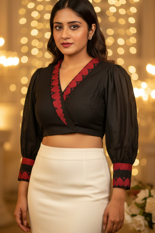 Queen of Hearts Cotton Blouse - Black