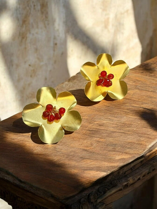 red-beaded-ghungru-flower-brass-stud-earrings