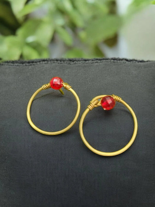 red-dot-circle-brass-stud-earrings