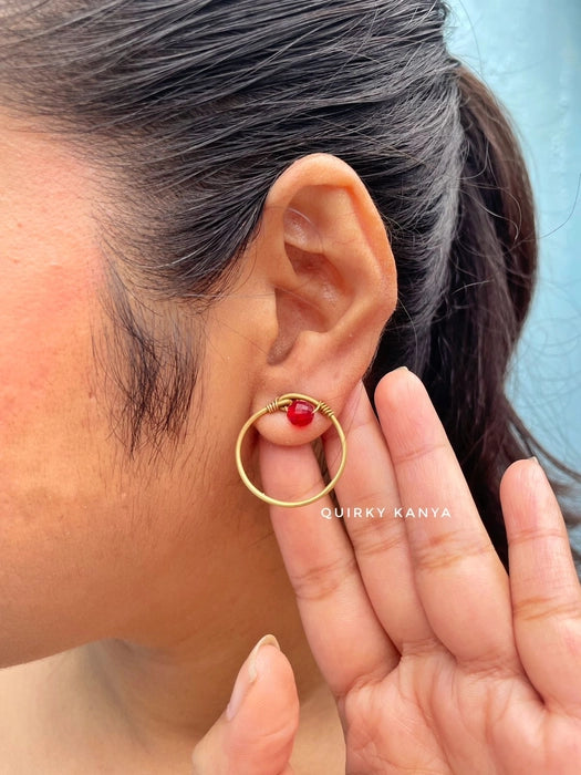 red-dot-circle-brass-stud-earrings