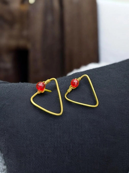 red-dot-triangle-brass-stud-earrings