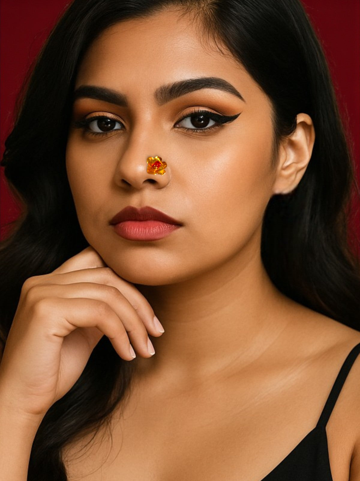 Red Dot Flower Brass Nosepin (Piercing)