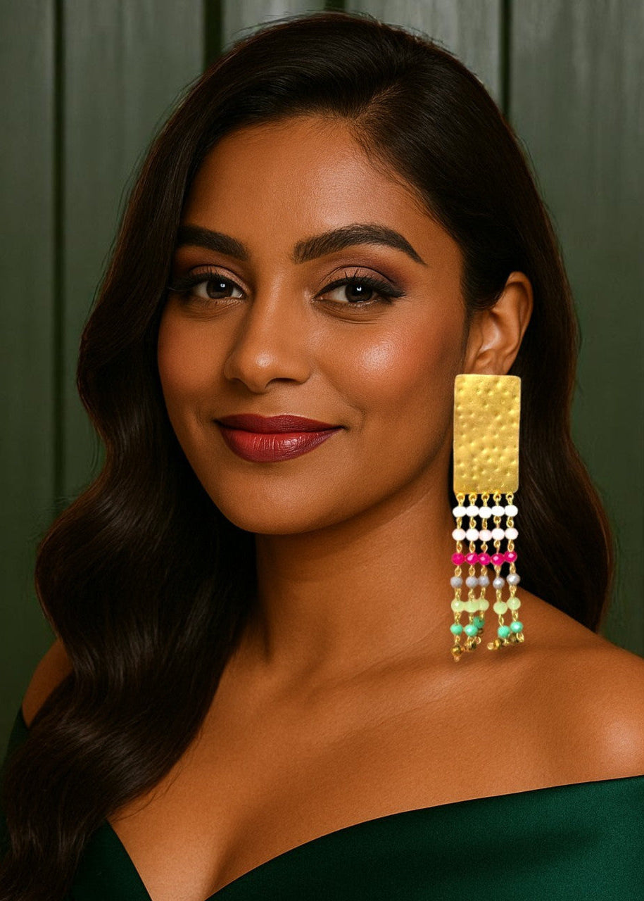 Rainbow Crystal and Brass Dangler Earrings