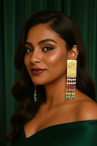 Rainbow Crystal and Brass Dangler Earrings