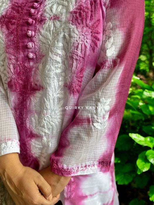 Rangrasiya Chikankari Tie & Dye Cottton Kota Kurta - Purple