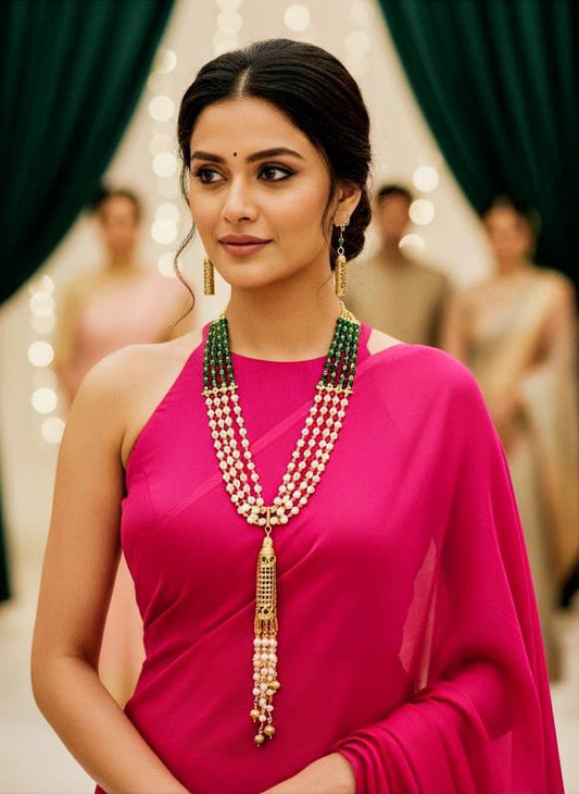 Rani Sahiba White and Green Dokra and Crystal Chandelier Brass Necklace Jewelry Set (Necklace, Earrings)