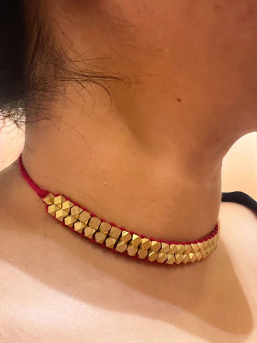 flat-beaded-brass-choker-necklace-set-red