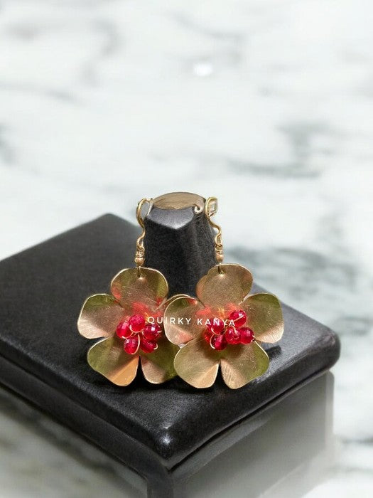 red-beaded-ghungru-flower-brass-earrings