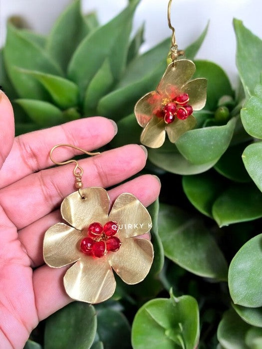 red-beaded-ghungru-flower-brass-earrings