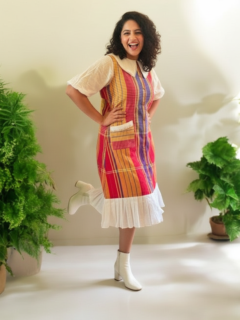 Rosemary Gamchha Cotton Collared A-line Dress