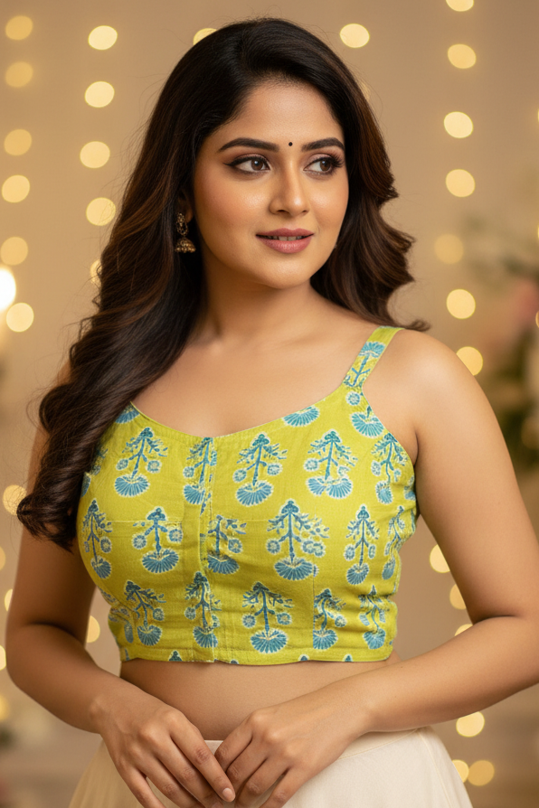 Summer Breeze Printed Strappy Cotton Blouse - Yellow