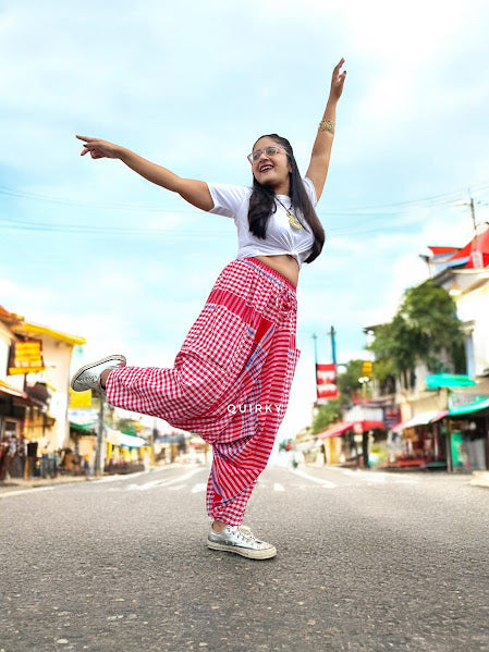 Sawariyaa Gamchha Boho Joggers - Red