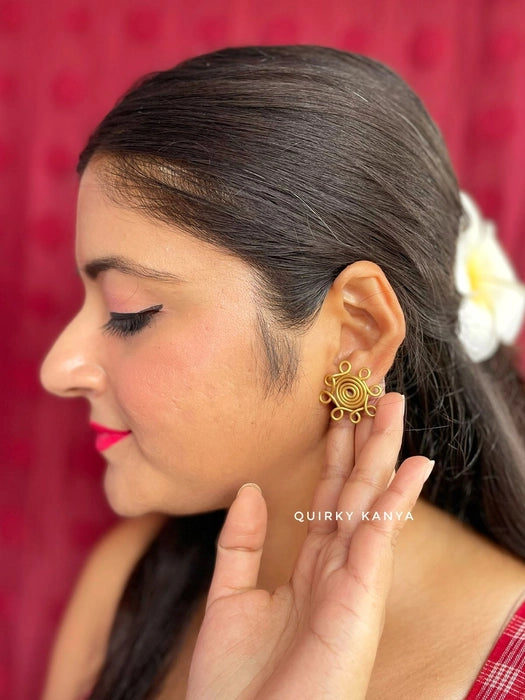 spiral-flower-brass-stud-earrings