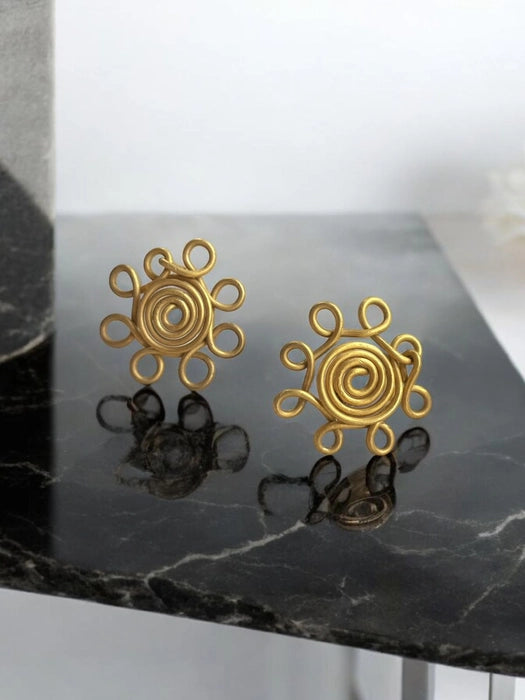 spiral-flower-brass-stud-earrings