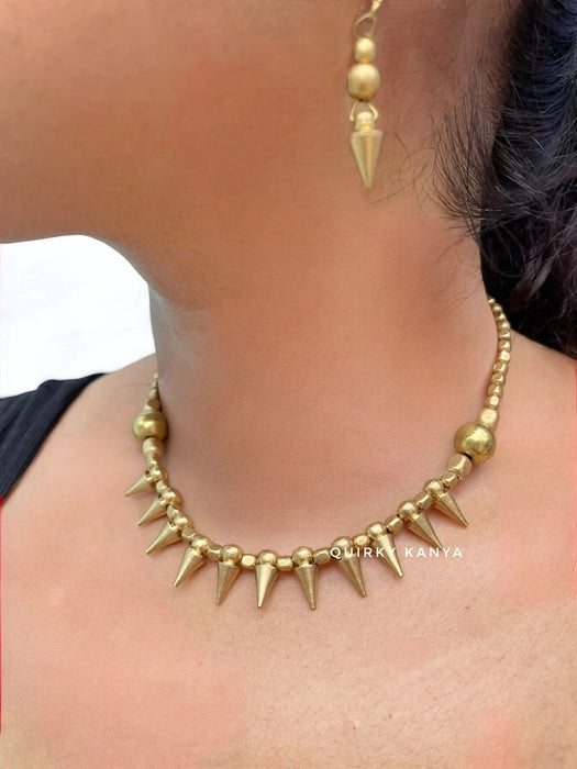 spiky-beaded-brass-necklace-and-earrings-set